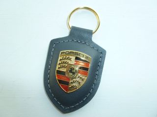 Porsche Grey Leather Colour Crested Keyring Keyfob Key Ring Wap050097oh