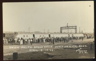 1934 Rppc,  Union Pacific Speed Train,  Junction City,  Ks.  April 9,  1934