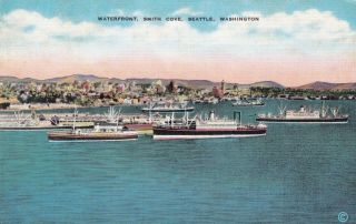 Waterfront Smith Cove Seattle Washington Postcard 1930 