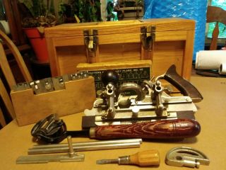 Vintage Stanley No.  45 Plane With Accessories & 23 Pc Cutter Set & Wood Toolbox