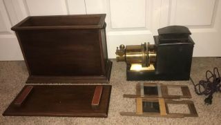 1913 Magic Lantern Projector Brass/tin,  Box,  Thomas Mason Optician Dublin Ireland