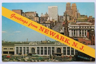 Postcard Broad Street,  Pennsylvania Railroad Station,  Greetings From Newark N.  J.