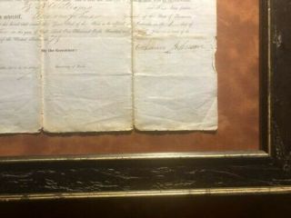 RARE 17th President Andrew Johnson Signed and Framed Document 1854 PSA 5