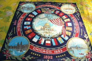 1893 Rare Columbian Exibition Chicago Worlds Fair Printed Kerchief