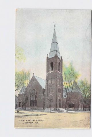 Antique Postcard Missouri Sedalia First Baptist Church Hand Canceled Brownington