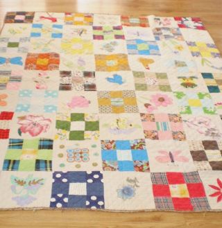 Very Vintage One Of A Kind Hand Made Hand Sewn Quilt 61 " X 79 "