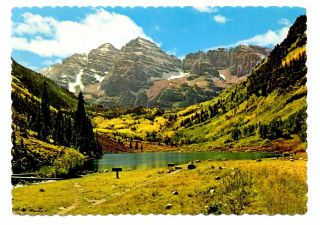Maroon Bells Peaks Postcard Colorado Aspen Rockies Vintage Unposted