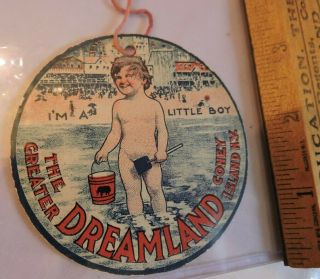Rare 1905 Dreamland Coney Island String Tag Ticket Brooklyn York City Nyc