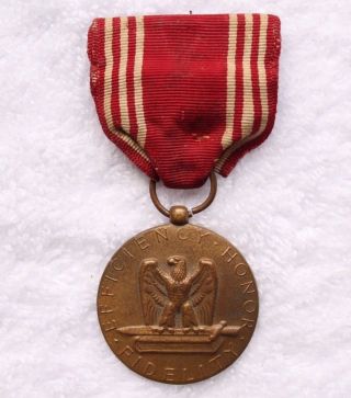 Wwii Good Conduct Military Medal,  Bronze Drop & Ribbon