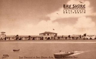 Vintage Bay Shore Motel Postcard Authentic Classic Long Beach California Ca