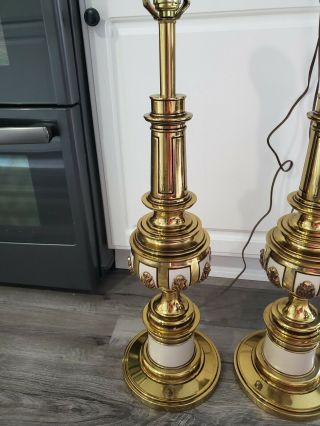 Vintage Heavy Brass Stiffel Table Lamps Mid Century 3 Way Pillar Set 3