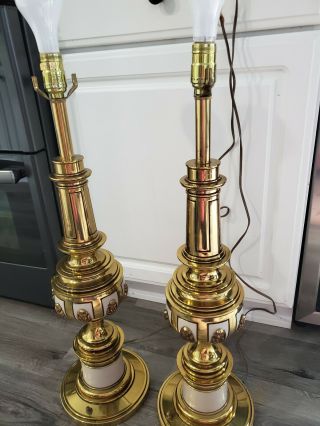 Vintage Heavy Brass Stiffel Table Lamps Mid Century 3 Way Pillar Set 6