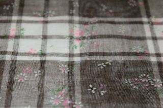 Brown Flocked Sheer Plaid Floral Fabric 111 " X 47 "