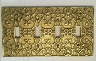 Rare Virginia Metalcrafters 4 Gang Solid Brass Light Switch Plate (cover) 24 - 31