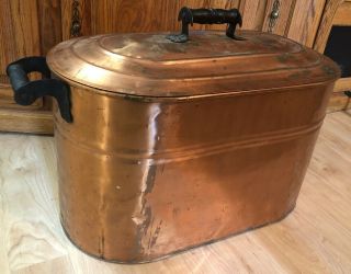 Antique Revere Copper Boiler Tub,  Lid Wood Handles Primitive Moonshine Still