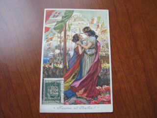 Fiume Italy Unification Annex March 1 1924 Postcard W/ Postmarked Stamp