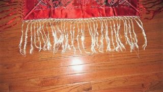 VTG WWII RED TAJ MAHAL STYLE EMBROIDERED TABLECLOTH PIANO SHAWL W FRINGE 3