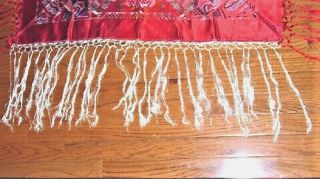 VTG WWII RED TAJ MAHAL STYLE EMBROIDERED TABLECLOTH PIANO SHAWL W FRINGE 4