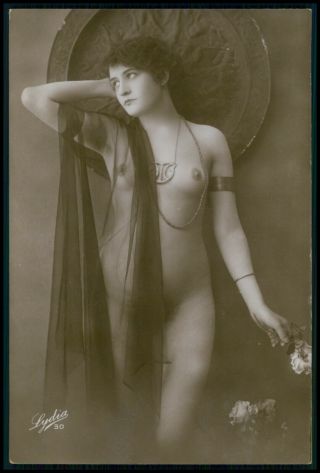 French Nude Woman Veiled Slave Bracelet C1910 - 1920s Photo Postcard