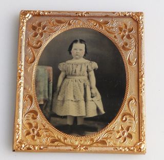 Antique Photography : A Good Girl Portrait Ambrotype In Gilt Frame C.  19thc