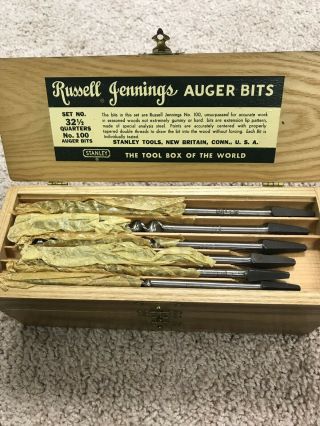 Vintage Russell Jennings Auger Drill Bits 32 - 1/2 Quarters No.  100