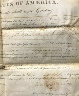 President James Monroe Signed 1823 Document Autographed AUTO JSA LOA 4