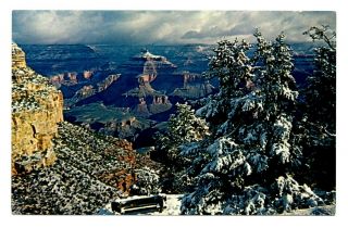 Grand Canyon South Rim Postcard Arizona Snow Trees Vintage Unposted