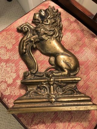 Antique Victorian Solid Brass Bronze Door Stop Porter British Lion Bookend