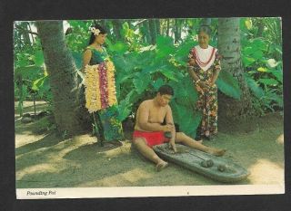 Vintage Hawaiian Pounding Poi Color Picture Postcard