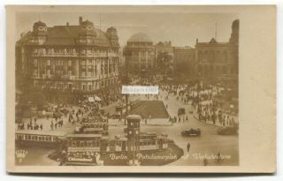 Berlin - Potsdamer Platz,  Verkehrsturm,  Trams - 1926 Real Photo Postcard