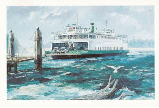 Vashon Ferry Painting Vashon Island Washington Postcard 1991