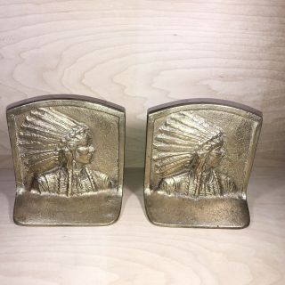 Vintage Cast Iron Metal Native American Indian Chief Head Bookends