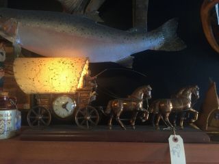 Covered Wagon Light And Clock || Schooner Wagon Light || Vintage Horse Clock