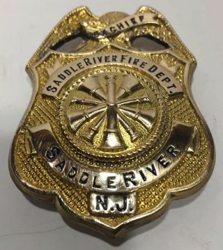 Vintage Gold Filled Ex Chief Fire Badge.  Saddle River Fire Department Nj.