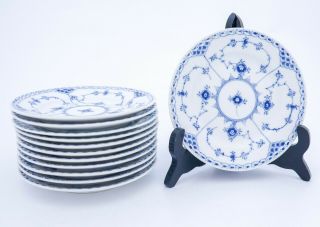12 Plates 575 - Blue Fluted - Royal Copenhagen - Half Lace - 1st Quality