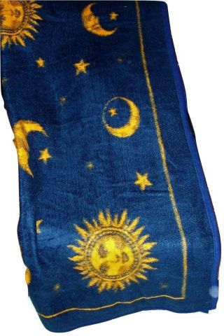 Biederlack Usa Blue & Yellow Sun Moon & Stars Acrylic Blanket 48x60 Throw