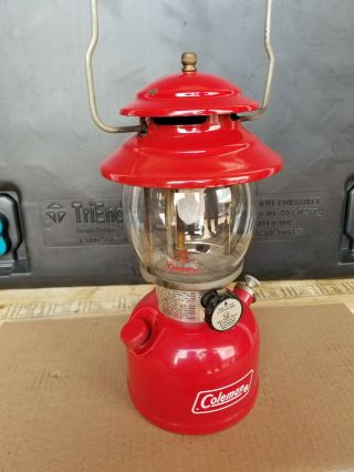 Vintage Red Coleman 200a Single Mantle Lantern Round Pyrex Globe 1974