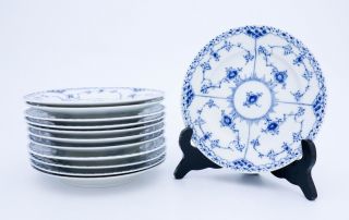 12 Plates 574 - Blue Fluted - Royal Copenhagen - Half Lace - 1st Quality