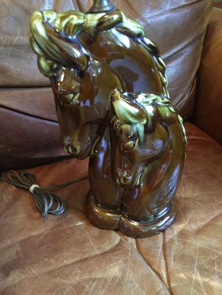 Vintage Brown Mcm Ceramic Pottery Western Horse Lamp
