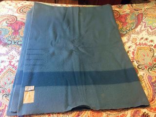 Vintage Heavy Thick Hudson ' s Bay England 4 - Point Blue Stripe Wool Blanket 75x90 3