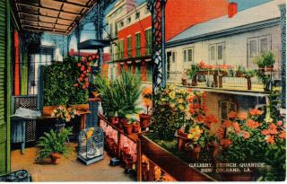 Gallery,  French Quarter,  Orleans,  Louisiana Linen Postcard - Postally