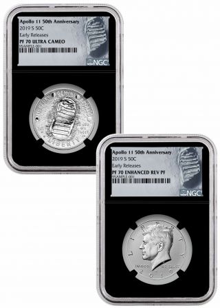 2019 S Apollo 11 2 - Coin Clad Half Dollar Set Ngc Pf70 Er Black Core Sku57114