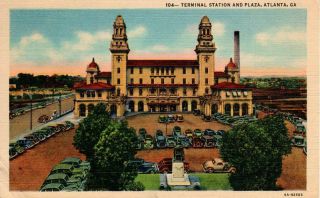 Terminal Station And Plaza,  Atlanta,  Georgia Linen Postcard - Postally 1945