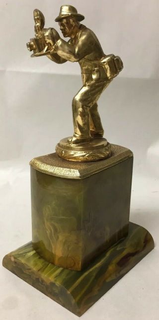 Vintage Art Deco Photographer Journalist Trophy Award Green Swirl Bakelite Base