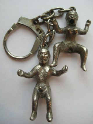 Vintage Metal Man Woman Sexy Risque Naughty Keychain