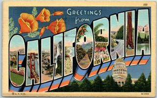 California Large Letter Postcard W/ State Capitol - Curteich Linen 1943 Cancel