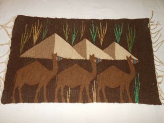 Vintage Hand Woven Wool Double Side Camel Estate Mid East? Rug Tapestry Wall Art