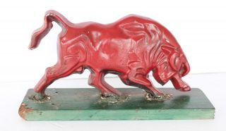 Antique Ranch Cast Iron Metal Red Figural Charging Bull Cow Windmill Weight