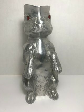 Arthur Court Bunny Rabbit Pitcher Vase W Red Glass Eyes 1979 Aluminum