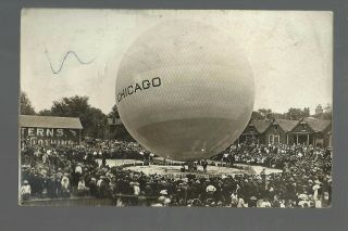 Quincy Illinois Rp 1908 Balloon Ascension Crowd Chicago Balloon Big Event